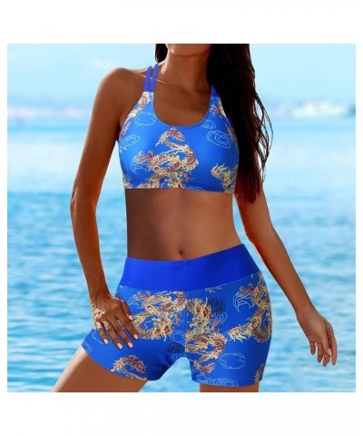 3 Piece Tankini Bathing Suits for Women with Tank Tops Boy Shorts Sports Bra Tummy Control Womens Swimsuits Blue $10.83 Swims...