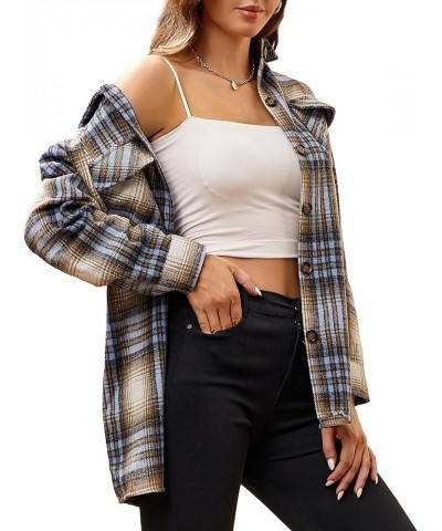 Womens Flannel Shirt Regular Long Sleeve Button Down Flannel Shirts for Women Thick Blue/Khaki $14.70 Blouses