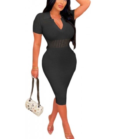 Women's Fashion Sexy Elegant Comfortable Fit Vital V-Neck Knitted Short Sleeve Dress Black $24.63 Dresses