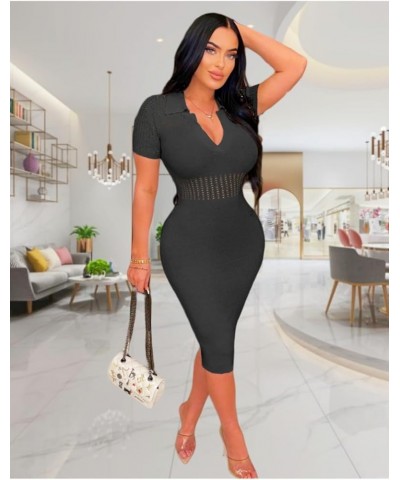 Women's Fashion Sexy Elegant Comfortable Fit Vital V-Neck Knitted Short Sleeve Dress Black $24.63 Dresses