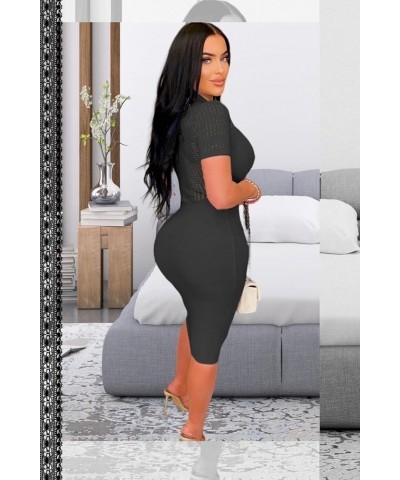 Women's Fashion Sexy Elegant Comfortable Fit Vital V-Neck Knitted Short Sleeve Dress Black $24.63 Dresses