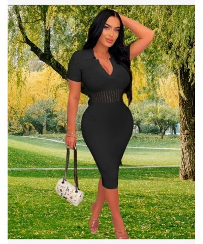 Women's Fashion Sexy Elegant Comfortable Fit Vital V-Neck Knitted Short Sleeve Dress Black $24.63 Dresses