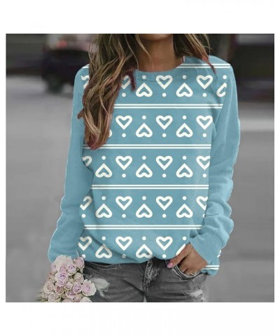 Valentine Shirts for Women Womens Long Sleeve Tops Ladies Blouses Classic Graphic Tees Fashion Pullover Clothes 14-sky Blue $...