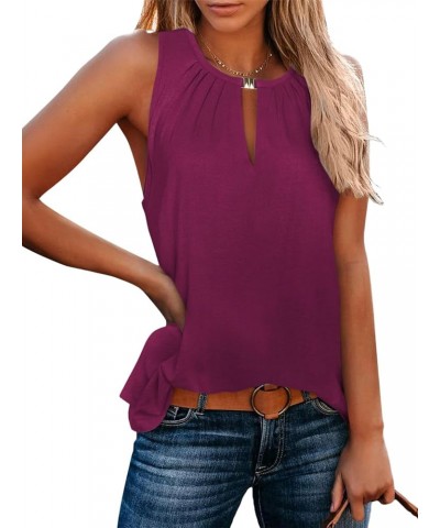 Womens Crewneck Keyhole Tank Tops Sexy Summer Sleeveless Tops Casual Loose Fit Shirts 2024 B Burgundy No Seam Front $14.74 Tanks