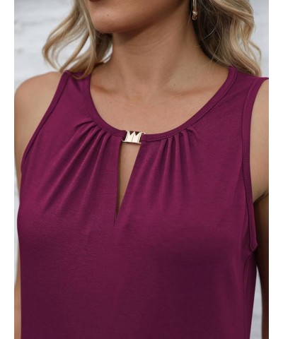 Womens Crewneck Keyhole Tank Tops Sexy Summer Sleeveless Tops Casual Loose Fit Shirts 2024 B Burgundy No Seam Front $14.74 Tanks