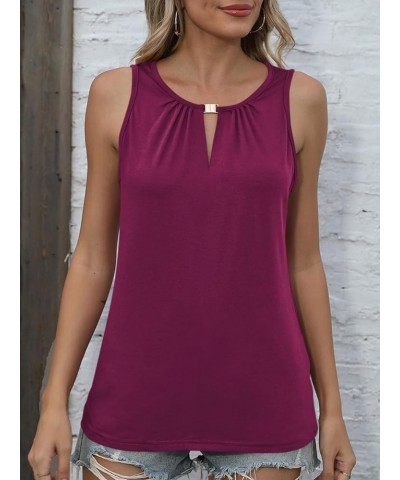 Womens Crewneck Keyhole Tank Tops Sexy Summer Sleeveless Tops Casual Loose Fit Shirts 2024 B Burgundy No Seam Front $14.74 Tanks