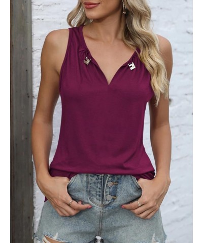 Womens Crewneck Keyhole Tank Tops Sexy Summer Sleeveless Tops Casual Loose Fit Shirts 2024 B Burgundy No Seam Front $14.74 Tanks