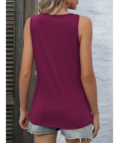 Womens Crewneck Keyhole Tank Tops Sexy Summer Sleeveless Tops Casual Loose Fit Shirts 2024 B Burgundy No Seam Front $14.74 Tanks