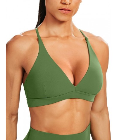 Women's Deep V-Neck Workout Sport Bras Low Impact Criss-Cross Back Yoga Bra Padded Crop Top Army Green $12.80 Lingerie