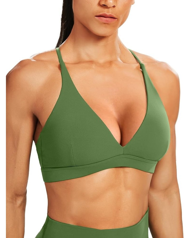 Women's Deep V-Neck Workout Sport Bras Low Impact Criss-Cross Back Yoga Bra Padded Crop Top Army Green $12.80 Lingerie