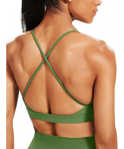 Women's Deep V-Neck Workout Sport Bras Low Impact Criss-Cross Back Yoga Bra Padded Crop Top Army Green $12.80 Lingerie