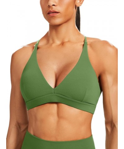 Women's Deep V-Neck Workout Sport Bras Low Impact Criss-Cross Back Yoga Bra Padded Crop Top Army Green $12.80 Lingerie