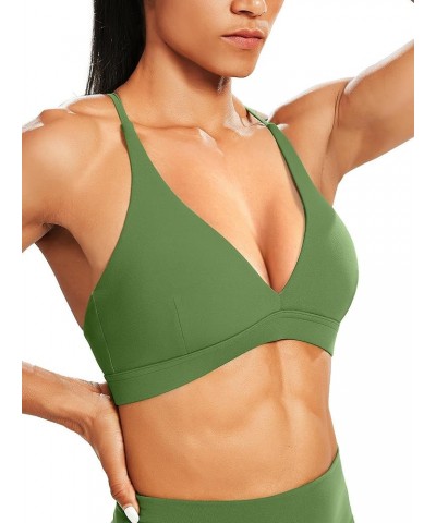 Women's Deep V-Neck Workout Sport Bras Low Impact Criss-Cross Back Yoga Bra Padded Crop Top Army Green $12.80 Lingerie