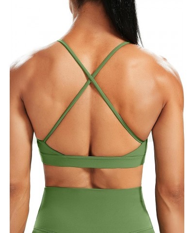 Women's Deep V-Neck Workout Sport Bras Low Impact Criss-Cross Back Yoga Bra Padded Crop Top Army Green $12.80 Lingerie