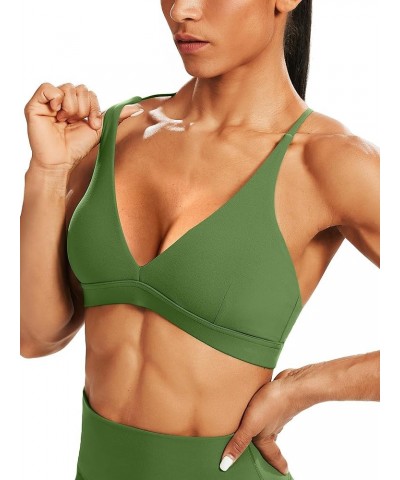 Women's Deep V-Neck Workout Sport Bras Low Impact Criss-Cross Back Yoga Bra Padded Crop Top Army Green $12.80 Lingerie