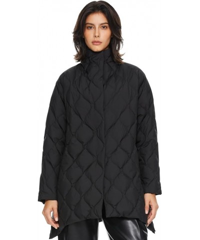 Women's Lightweight Long-Sleeve Puffer Jacket Oversized Insulated Quilted Down Jacket with Stand Collar Black $45.15 Jackets