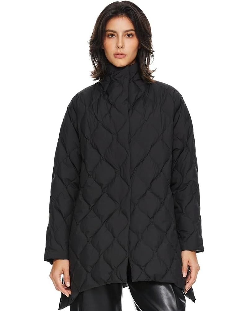 Women's Lightweight Long-Sleeve Puffer Jacket Oversized Insulated Quilted Down Jacket with Stand Collar Black $45.15 Jackets