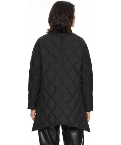 Women's Lightweight Long-Sleeve Puffer Jacket Oversized Insulated Quilted Down Jacket with Stand Collar Black $45.15 Jackets