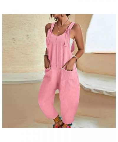 Rompers for Women Casual Cotton Linen Overall Shorts Summer Sleeveless Wide Leg Short Overalls Jumpsuits with Pockets J Pink ...