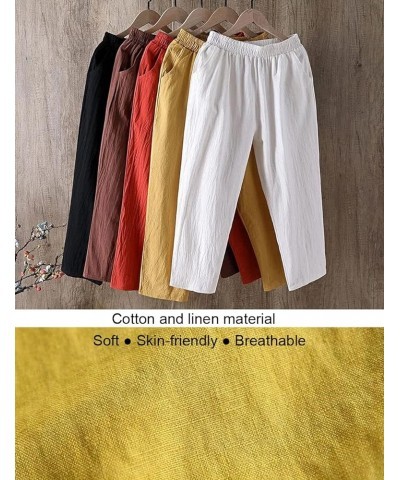 Summer Cotton Linen Soft Cropped Pants with Elastic Waist Pockets for Women Teen Girls Brown $9.90 Pants