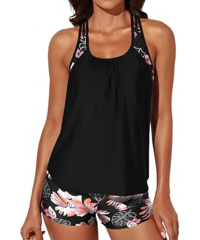 Womens Blouson Striped Printed Push up Strappy T-Back Tankini Top with Shorts(Available in Plus) Regular Black 402 $14.77 Swi...