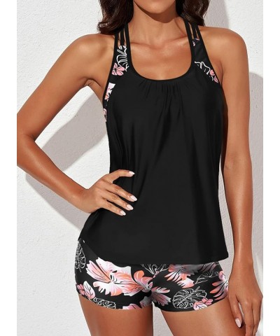 Womens Blouson Striped Printed Push up Strappy T-Back Tankini Top with Shorts(Available in Plus) Regular Black 402 $14.77 Swi...