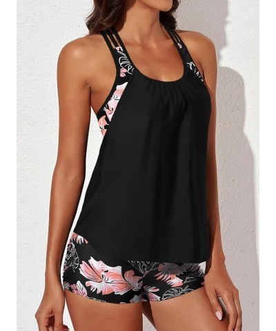 Womens Blouson Striped Printed Push up Strappy T-Back Tankini Top with Shorts(Available in Plus) Regular Black 402 $14.77 Swi...