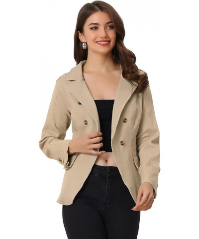 Women's Jean Jacket Dressy Lapel Long Sleeve Work Office Denim Blazer Jacket Khaki $29.95 Jackets