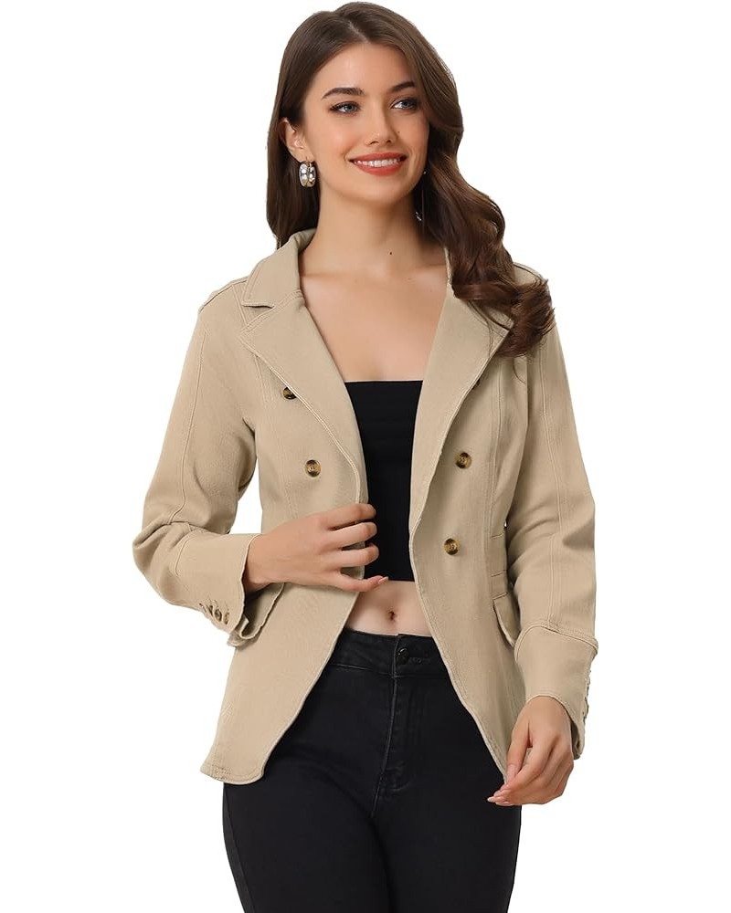 Women's Jean Jacket Dressy Lapel Long Sleeve Work Office Denim Blazer Jacket Khaki $29.95 Jackets