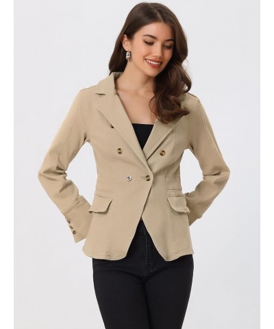 Women's Jean Jacket Dressy Lapel Long Sleeve Work Office Denim Blazer Jacket Khaki $29.95 Jackets