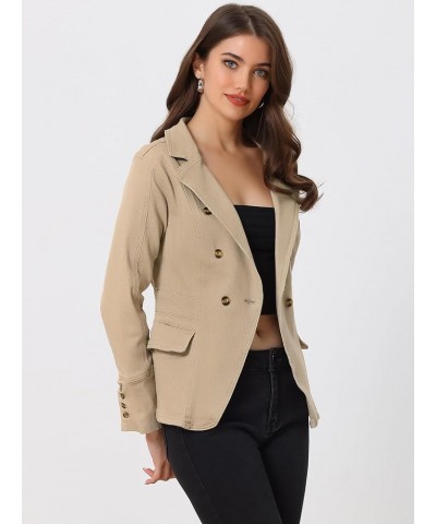 Women's Jean Jacket Dressy Lapel Long Sleeve Work Office Denim Blazer Jacket Khaki $29.95 Jackets