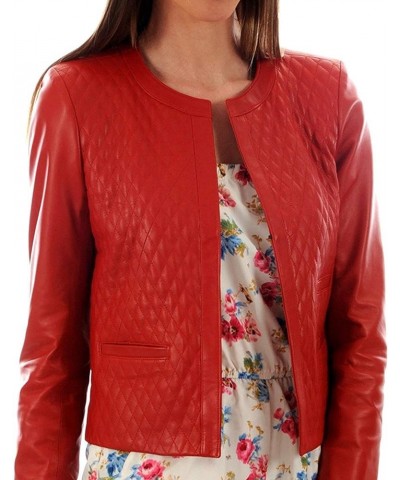 Women's Lambskin Leather Moto Biker Jacket, Winter Wear Round Neck Collar Jacket for Bike Riding & Casual Wear Red51 $45.00 C...