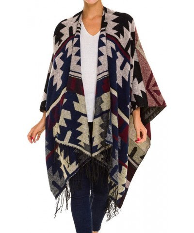 Cardigan Poncho Cape: Women Elegant Cardigan Shawl Wrap Sweater Coat for Spring Summer Fall Geometric Design - White Brown $1...