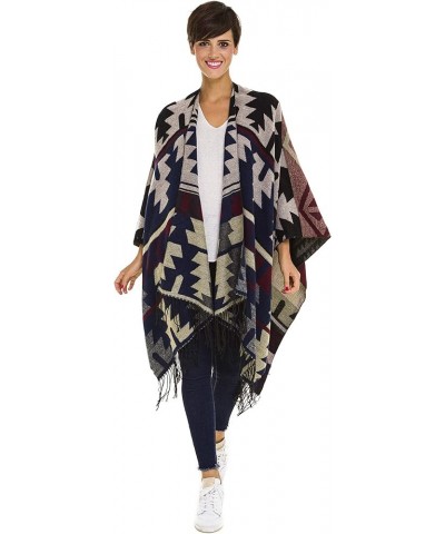 Cardigan Poncho Cape: Women Elegant Cardigan Shawl Wrap Sweater Coat for Spring Summer Fall Geometric Design - White Brown $1...