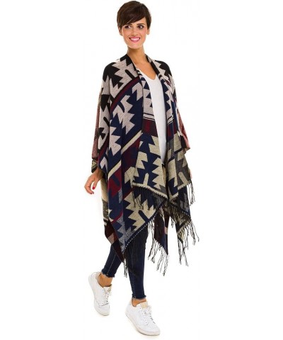 Cardigan Poncho Cape: Women Elegant Cardigan Shawl Wrap Sweater Coat for Spring Summer Fall Geometric Design - White Brown $1...