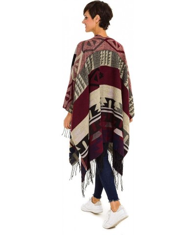 Cardigan Poncho Cape: Women Elegant Cardigan Shawl Wrap Sweater Coat for Spring Summer Fall Geometric Design - White Brown $1...