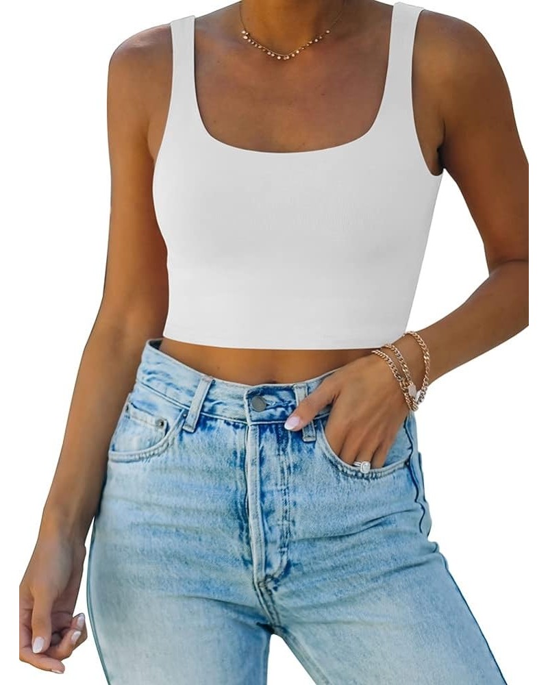 Women’s Sexy Square Neck Double Lined Seamless Sleeveless Cropped Tank Yoga Crop Tops 01-white $14.99 Tanks