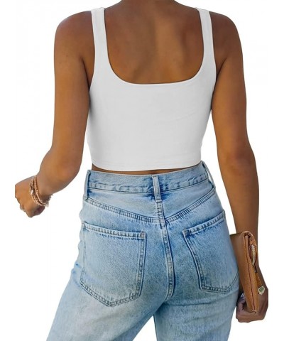 Women’s Sexy Square Neck Double Lined Seamless Sleeveless Cropped Tank Yoga Crop Tops 01-white $14.99 Tanks