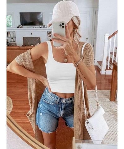 Women’s Sexy Square Neck Double Lined Seamless Sleeveless Cropped Tank Yoga Crop Tops 01-white $14.99 Tanks