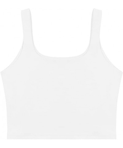 Women’s Sexy Square Neck Double Lined Seamless Sleeveless Cropped Tank Yoga Crop Tops 01-white $14.99 Tanks