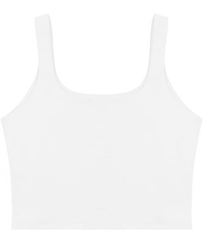 Women’s Sexy Square Neck Double Lined Seamless Sleeveless Cropped Tank Yoga Crop Tops 01-white $14.99 Tanks