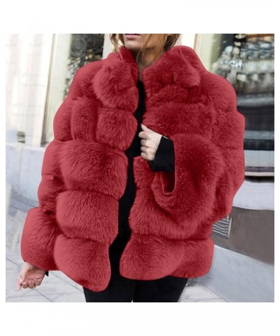 Women Winter Coat Jacket Luxury Faux Fur Coat Slim Long Sleeve Fuzzy Collar Open Front Cardigan Faux Fur Coat Outwear 02 wine...