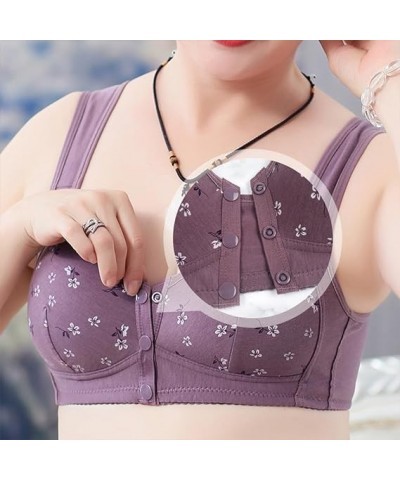 3 Pack Bras for Women Plus Size Daisy Bras for Older Women Front Closure Wireless Sports Bras Comfortable Everyday Bras A-pur...