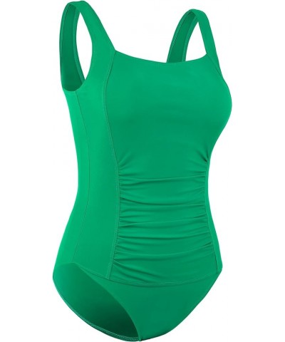 Women's One Piece Swimsuit Shirred Tummy Control Bathing Suit Tank Modest Swimwear Green $23.99 Swimsuits