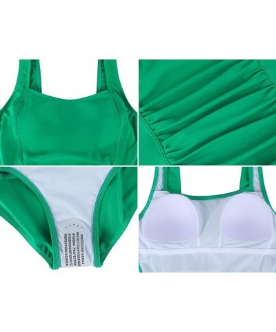 Women's One Piece Swimsuit Shirred Tummy Control Bathing Suit Tank Modest Swimwear Green $23.99 Swimsuits