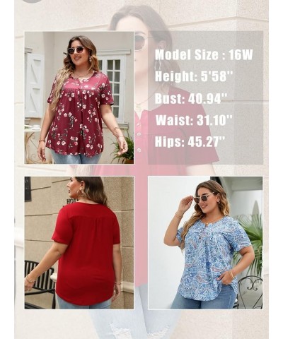 Womens-Plus-Size-Tops-Summer Buttons Up Henley Shirts V Neck Blouses Flowy Pleated Tunics Tee 10_fl033 $17.66 Tops