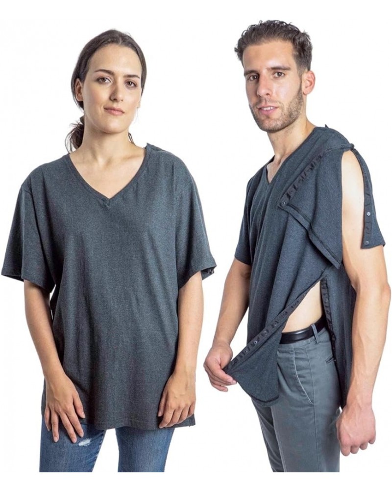 Left Shoulder & Side Access Post Surgery & Rehab Unisex Snap Shirt Charcoal $23.51 Activewear