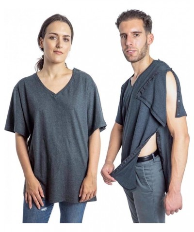 Left Shoulder & Side Access Post Surgery & Rehab Unisex Snap Shirt Charcoal $23.51 Activewear