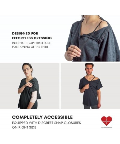 Left Shoulder & Side Access Post Surgery & Rehab Unisex Snap Shirt Charcoal $23.51 Activewear