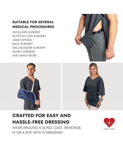 Left Shoulder & Side Access Post Surgery & Rehab Unisex Snap Shirt Charcoal $23.51 Activewear